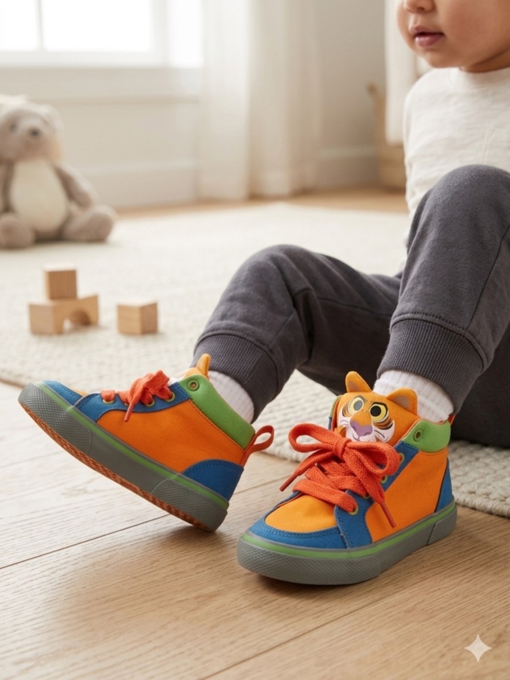 Disney ShereKhan, Blue and Red Tiger High-Top Kids Sneakers jungle book